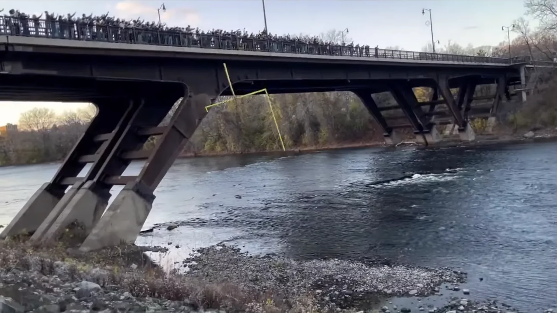 lehigh students throw football goalpost from fahy bridge into lehigh river after beating lafayette 11/23/24