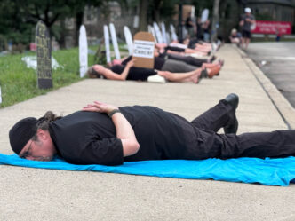 bethlehem die in protest laying on ground medicare medicaid federal cuts big beautiful bill ryan mackenzie