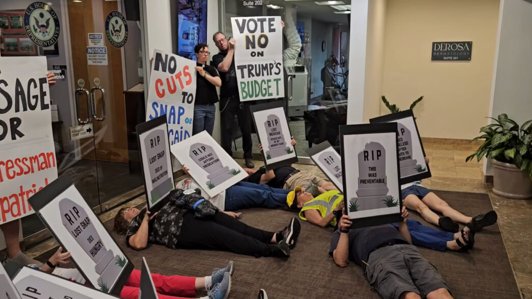 indivisible lehigh valley die-in protest demonstration big beautiful bill ryan mackenzie