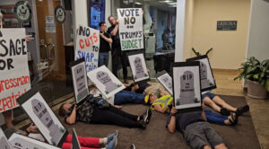 indivisible lehigh valley die-in protest demonstration big beautiful bill ryan mackenzie