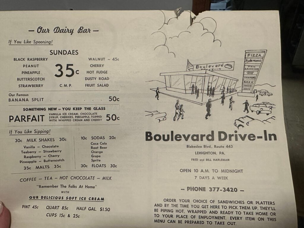 boulevard drive-in classic menu blakeslee blvd lehighton pa