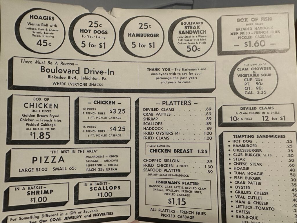 boulevard drive-in classic menu blakeslee blvd lehighton pa