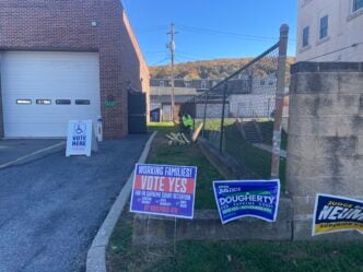 voting signs outside fountain hill fire company