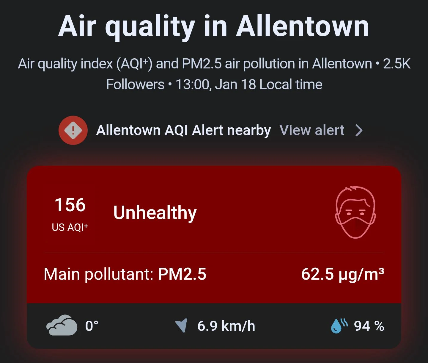 air quality in allentown pa sunday january 18 2026